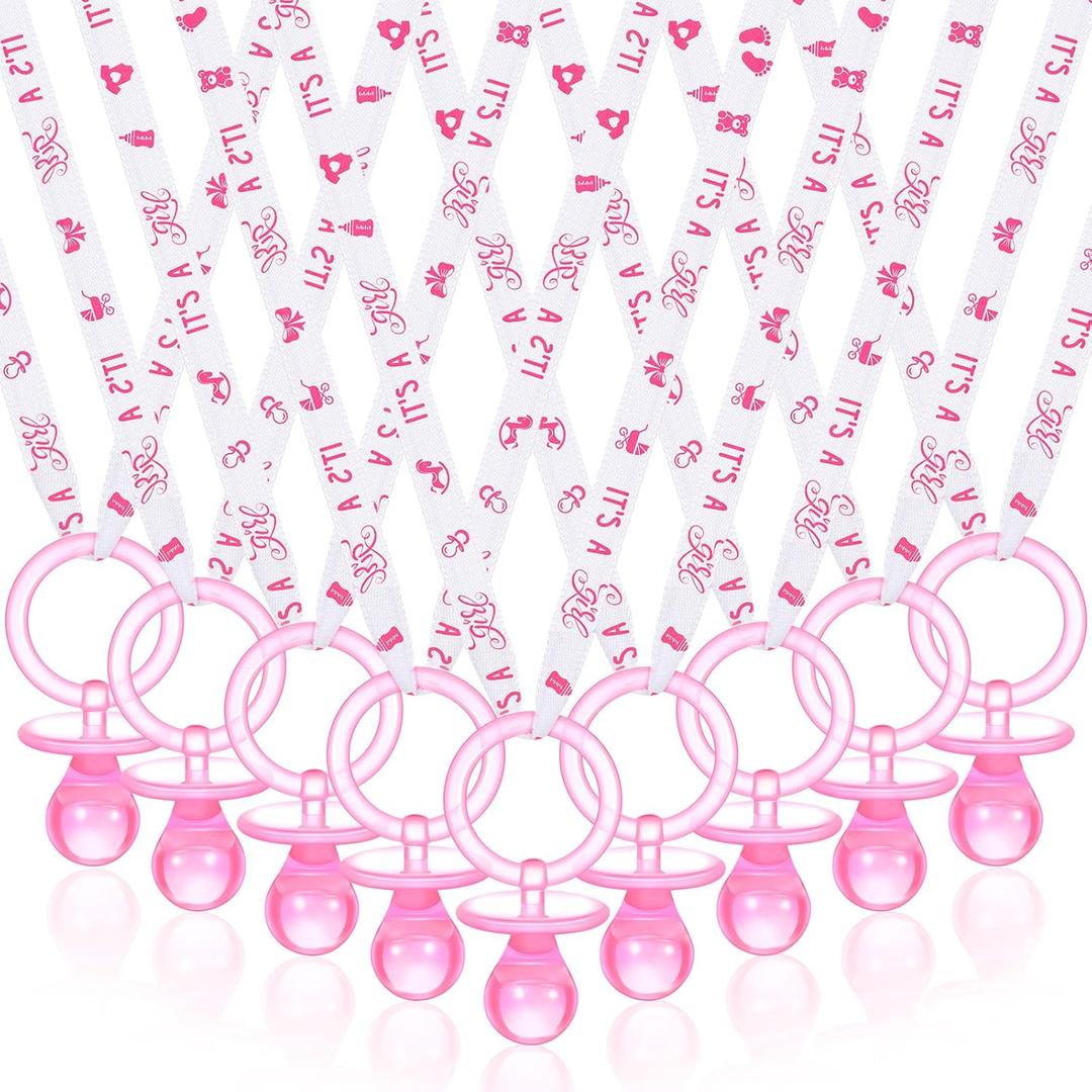 Coume 36 Pcs Baby Shower Pacifiers Necklace Acrylic Pacifiers Party Favors Charm Necklace for Baby Shower Party Decorations Gender Reveal Table Scatter(White, Pink)