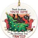 2 x Funny Cat Christmas Ornament 2025 - Black Cat Gifts for Women, Men, Friends, Family, Ceramic Pet Ornament for Christmas Tree, Animal Lover Gifts for Pet Mom, Sister, Holiday White Elephant Gift Idea