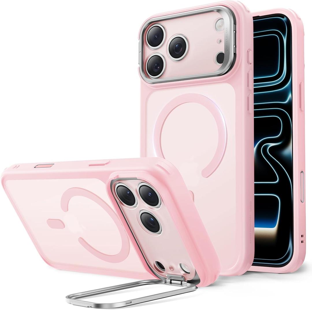 ESR for iPhone 17 Pro Max Case with Stash Stand, Compatible with MagSafe, Military-Grade Drop Protection Magnetic Phone Case, Scratch-Resistant Back Cover,Frosted Bubblegum Pink