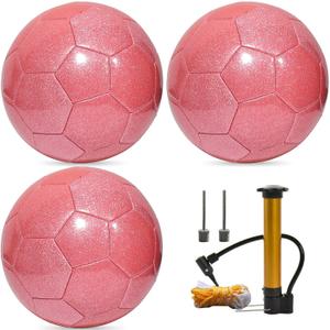 DHYLRICHER 3 Pack Glitter Soccer Ball Set with Pump – Size 5 Pink Training Balls for Youth, Teens, and Adults – Soft Practice Ball for Beginners