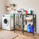 Dobures Garden Tool Organizer with Lockable Wheels, Heavy Duty Yard Tool Storage Rack for Shovels and Rakes, 3 Tier Lawn Care Utility Holder with hooks for Garage, Shed, Yard and Laundry Room