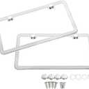 SunplusTrade 2 Stainless Steel Polish Mirror License Plate Frame + Chrome Screw Caps (Silver)