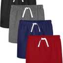 Resinta 4 Pack Toddler Boy Cotton Shorts Boys Casual Shorts Pull-on Shorts Soft Baby Boy Shorts for Summer (Black,dark Grey,navy Blue,red), Size 4T