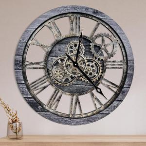 The B-Style Large Wall Clock 24 inch Moving Gear Wall Clock Oversized Vintage Farmhouse Wall Clocks for Living Room Decor Rustic Industrial Wood Clock (Carbon Gray, 36 inch/90cm)