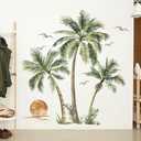 decalmile Large Boho Palm Tree Wall Decals Tropical Plant Sunset Beach Wall Stickers Living Room Bedroom Office Wall Decor (Tree H: 53 inches/135 cm)