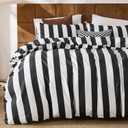 Merryword Black and White Striped Duvet Cover Set Queen Size - 100% Cotton Duvet Cover Set with Zipper Closure & 8 Corner Ties, 3-Piece Luxury Linen Like Bedding Set for All Seasons