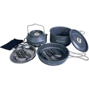 13-Piece Camping Cookware Set with Anti-Scald Silicone Handles, Lightweight Non-Stick Aluminum Pots and Pans, Compact Mess Kit for Backpacking & Survival