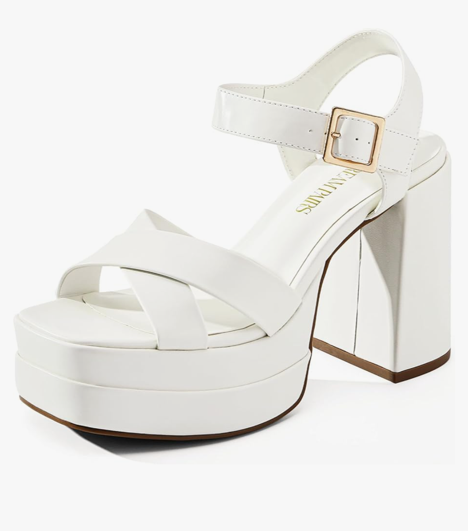 DREAM PAIRS Women's Platform Chunky Heels Square Open Toe Ankle Strap High Heeled Sandals Y2K Shoes for Party Brunch, Size 8.5