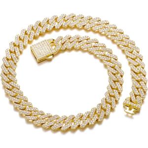 HIPBLING Cuban Link Chain for Women Diamond Miami Cuban Choker Necklace 12mm Pink Crystal Iced Out Chain Bling Hip Hop Jewelry for Womens Gift