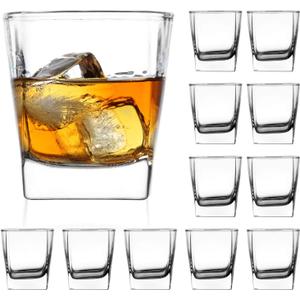QAPPDA Heavy Base Whiskey Glasses, 8 oz Set of 12, Premium Quality Glass, Classic Design, Ideal for Whiskey, Vodka, Tequila, Cocktails, Great Gift Set