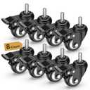 HOLKIE Stem Caster Wheels 2 inch Total Locking Casters Set of 4, Threaded Stem 3/8" -16 x 1 (Diameter 3/8", Length 1") Swivel Heavy Duty Castors Black 8 Pack