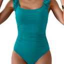 Eomenie One Piece Swimsuit for Women Puffy Sleeves Tummy Control Bathing Suit Tie Back Swimwear (XX-Large, Turquoise)