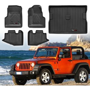 Custom Floor Mats and Cargo Liner for 1997-2006 Jeep Wrangler TJ Accessories All Weather TPE Protection Mat (for 1997-2006 Jeep Wrangler TJ/LJ Set)