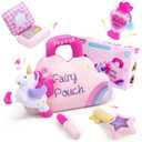 JoyCat My First Purse for Toddler Girls 1-3, 5 PCS Plush Unicorn Pretend Play Set with Lipstick, Perfume, Palette & Star Key, Soft Sensory Gifts for Girls