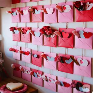 Epakh 30 Pack Valentine's Day Flower Envelope Box Hanging Decor with Roses and 60 Pcs Heart Shaped Cards Love Letter Flower Garland for Wedding Engagement Valentines Day Birthday Party Decoration
