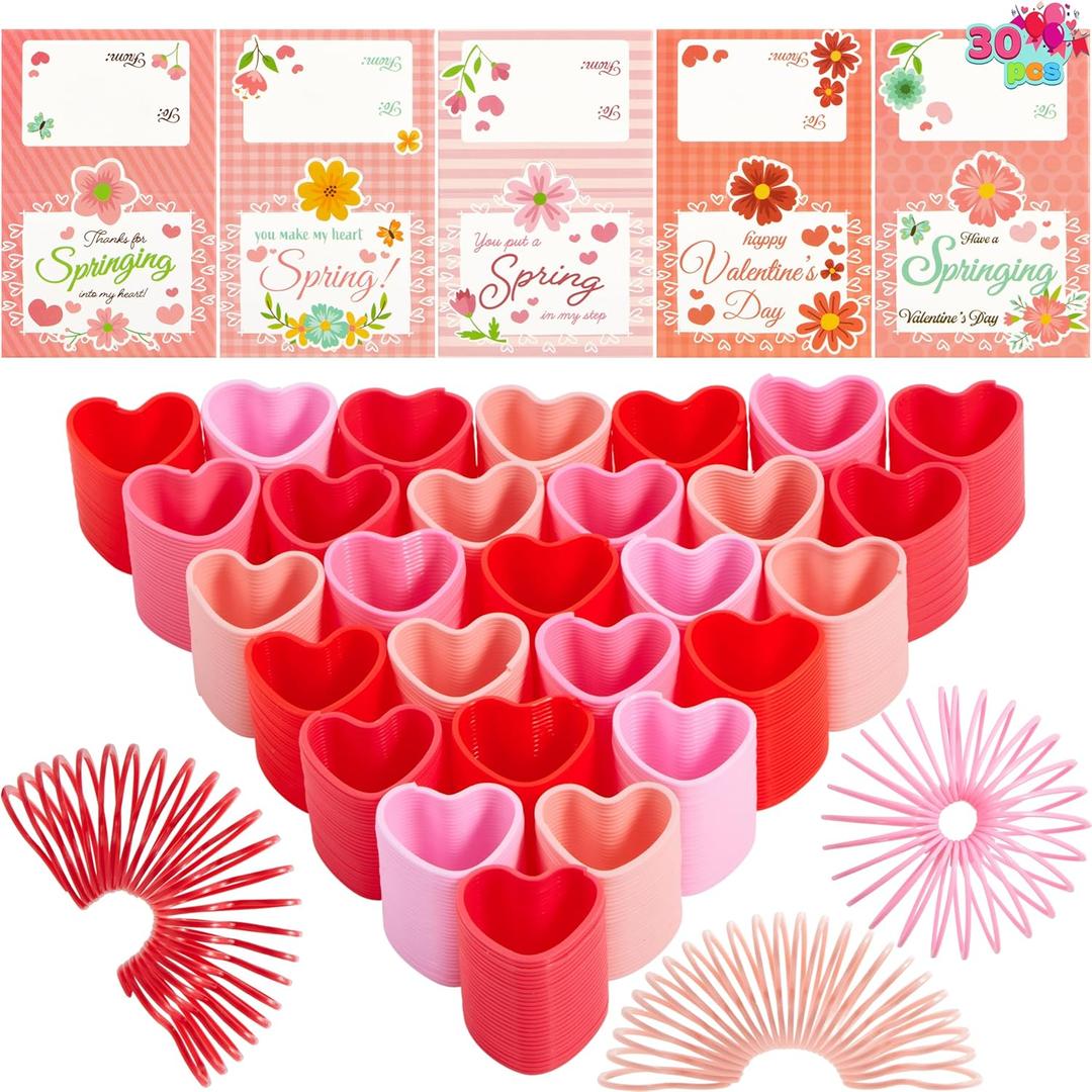 JOYIN 30 Packs Valentines Day Party Favors, Multi-Color Heart Coil Springs Toys, School Prize and Goodie Bag Stuffers, Stress Relief Fidget Toys for Kids Classroom Exchange