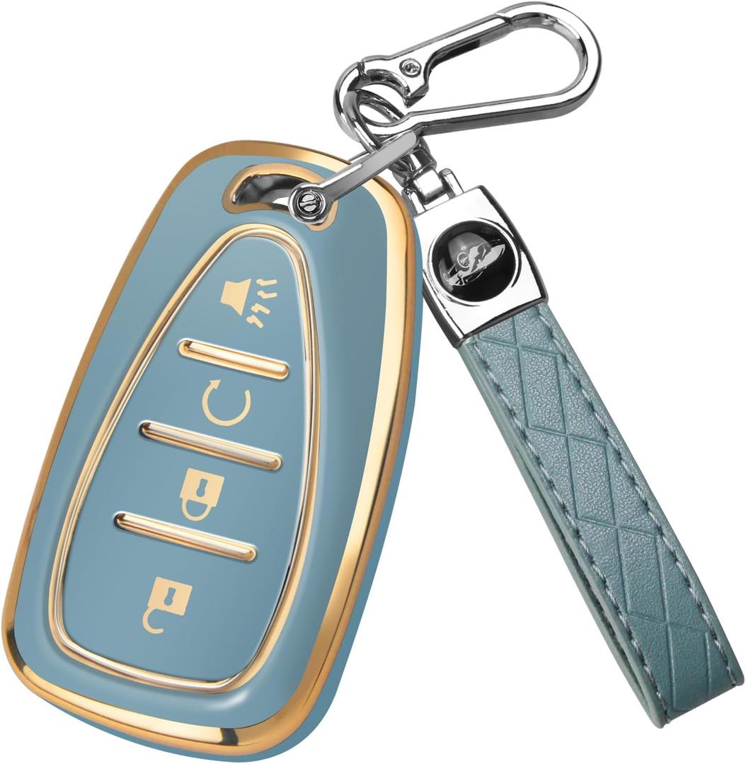 FT FUNTOR for Chevrolet Key Fob Cover,4 Buttons TPU Key Cover with Golden Edge,Compatible with Chevrolet Equinox Bolt Sonic Trax Blazer Trailblazer Cruze Traverse Volt with Keychain (A-Blue)