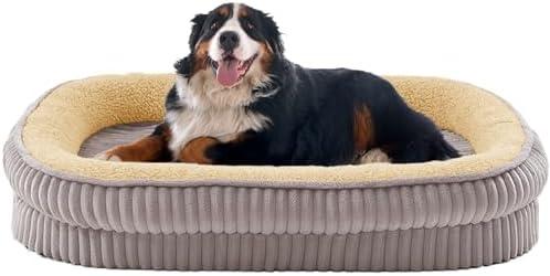DEBANG HOME Orthopedic Dog Bed for Extra Large Dogs Breeds, High Density Egg Crate Foam Dog Sofa Beds,Oval Kennel Bed, Pet Couch Bed with Four Sided Bolster, Removable Washable Cover& Non-Slip Bottom, 32 x 34 In