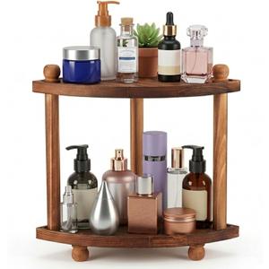 Corner Bathroom Counter Organizer, 2-Tier Bathroom Organizers and Storage, Wooden Vanity Perfume Organizer Makeup Countertop Shelf for Kitchen Dresser