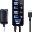 USB 3.0 Hub - Tendak USB Hub with 4 USB 3.0 Data Ports + 1 USB Smart Charging Port and Power Supply Adapter with Individual On/Off Port Switches for MacBook, Mac Pro, HDD