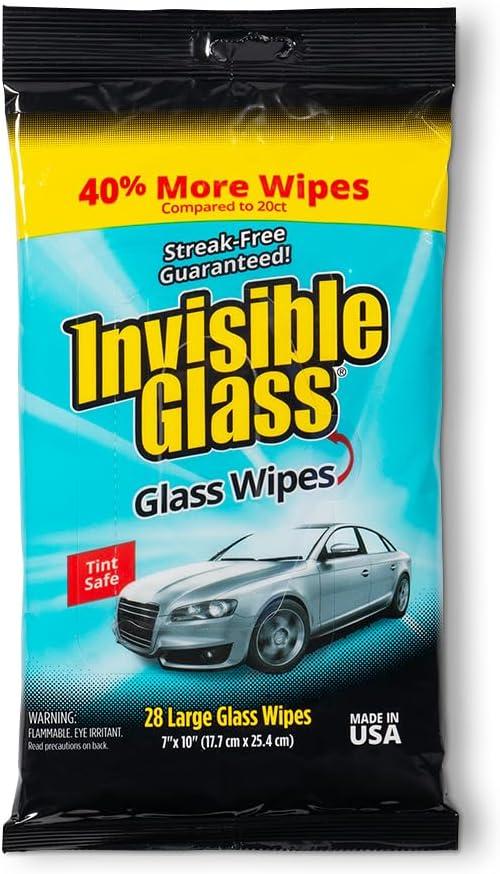 Invisible Glass 90161 Large Glass Cleaning Wipes for Streak-Free Windows, Mirrors, and Glass, Lint-Free, Ammonia-Free, Tint-Safe, for Home and Auto, Flat Pack, 28 Count