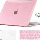 EooCoo Compatible with MacBook Air 13 inch Case M5 2026-2022 M4 M3 M2 Model A3449 A3240 A3113 A2681, Mac Air 13.6 inch Hard Shell & Keyboard Cover & Screen Film & Type-C, Sparkly Pink