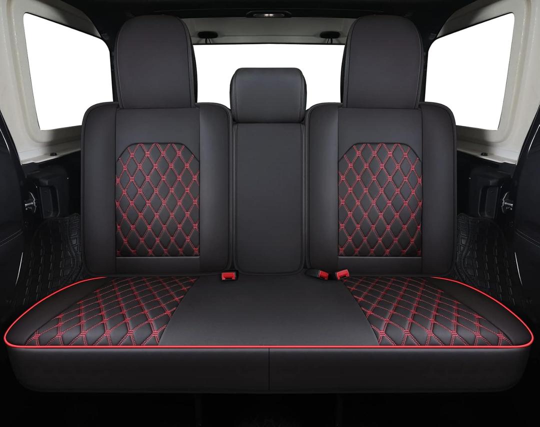 Aierxuan Jeep Wrangler JK JL 4-Door Back Seat Covers Custom Fit 2007-2025 Unlimited Rubicon 392 Sahara Willys Sport High Altitude 4X4 Truck Pickup Waterproof Leather(Rear Seat/Black-Red)
