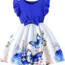 GORGLITTER Girl's Dress Ruffle Bow Butterfly Mini Dress Cap Sleeve A Line Birthday Party Short Dresses Size 6Y