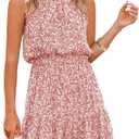 Women's Mini Summer Floral Dresses Halter Neck Sleeveless A Line Casual Beach Tropical Sun Dress XL