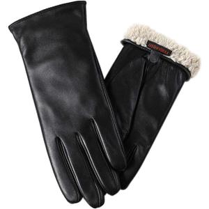 Winter Leather Gloves for Women, Premium Sheepskin Warm Gloves for Cold Weather, Fleece Lining Touch Screen Glove (Small)