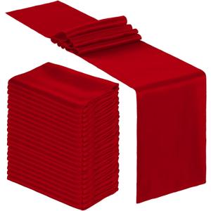 Bencailor 24 Pcs Red Satin Table Runner Bulk 12 x 108 Inches Long Table Runners Bright Smooth Fabric Tablecloth for Wedding Banquet Birthday Valentines St Patrick's Day Party Decorations