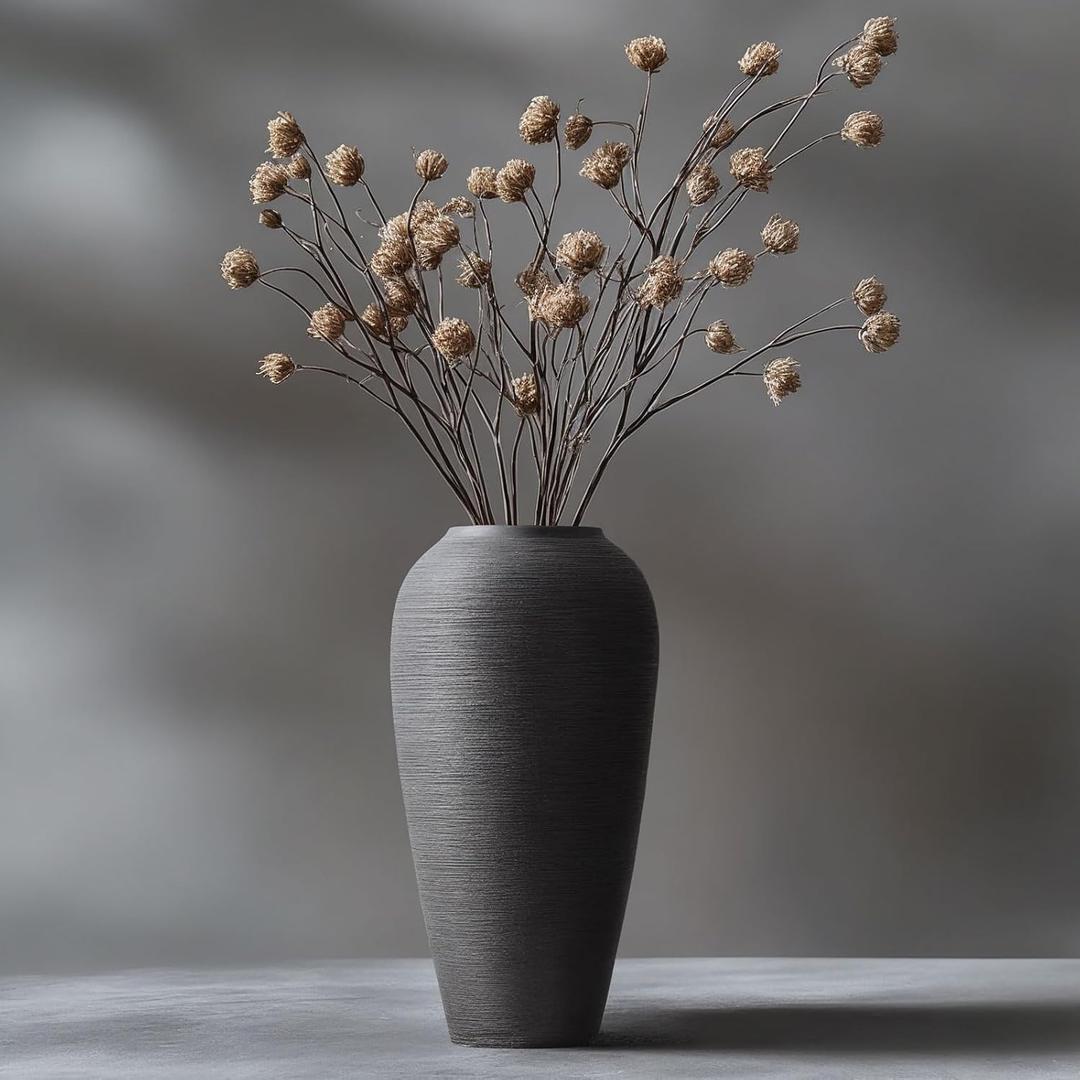 Rustic Farmhouse Flower Vase - 13.4 Inchs Large Black Ceramic Vase, Pampas Grass Vase, Modern Farmhouse Decor Vase for Home Decor, Dining Table, Entryway, Centerpiece, Living Room, Shelf Decorative