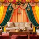 10x8ft India Pooja Photography Backdrop, Puja Ganpati Pooja Traditional Mehndi Festival Yellow Curtain Background for Diwali Decorations, Wedding Party Marigold Garlands Photo Props (Orange)