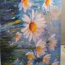 LKY ART Daisy Floral Canvas Wall Art Blue Wildflower Painting Print 20x40in