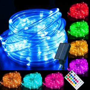 18 Colors 33FT Solar Rope Lights Outdoor Waterproof LED, Color Changing 100 LED Rope Lights Blue Green Pink Fairy String Tube Lights Remote Timer for Trampoline Garden Fence Tree Party Christmas Decor