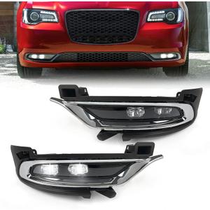 Fog Lights Compatible with Chrysler 300 2015 2016 2017 2018 2019 2020 2021 2022 2023 2024 LED Daytime Running Lamps w/Trim Bezels Left Driver & Right Passenger Side 68294009AA 68294008AA