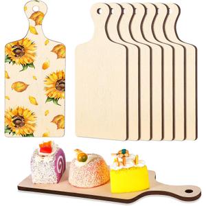 8 Pcs Mini Wooden Cutting Board with Handle 9.45 x 3.54 Inch Thicken Wooden Chopping Small Paddle Charcuterie Cooking Butcher Block Serving Cutting Board for Kitchen Cheese Crafts