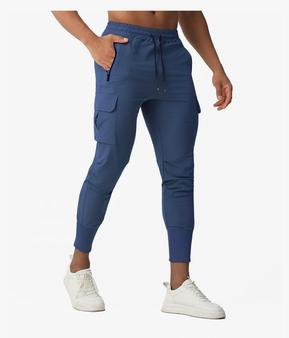 Men's Joggers Sweatpants - Breathable High-Rib Fabric with Zipper Pockets & Drawstring Waist for Running & Training Medium Long