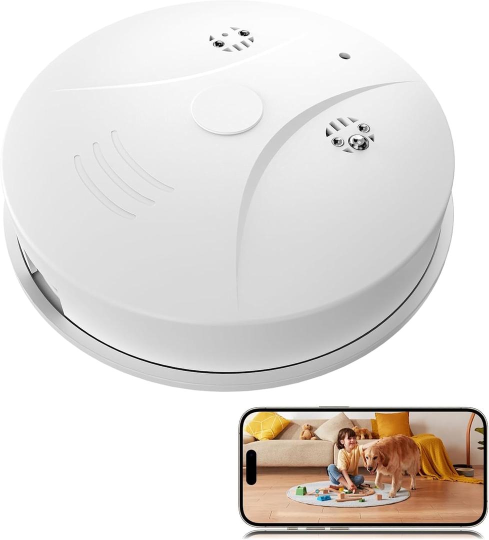 1080P HD Wireless Camera Smoke Detector for Home Security with App Control & Motion Detection,WiFi Indoor Security Camera with Night Vision & Loop Recording for Office,Garage,Shop,Pet