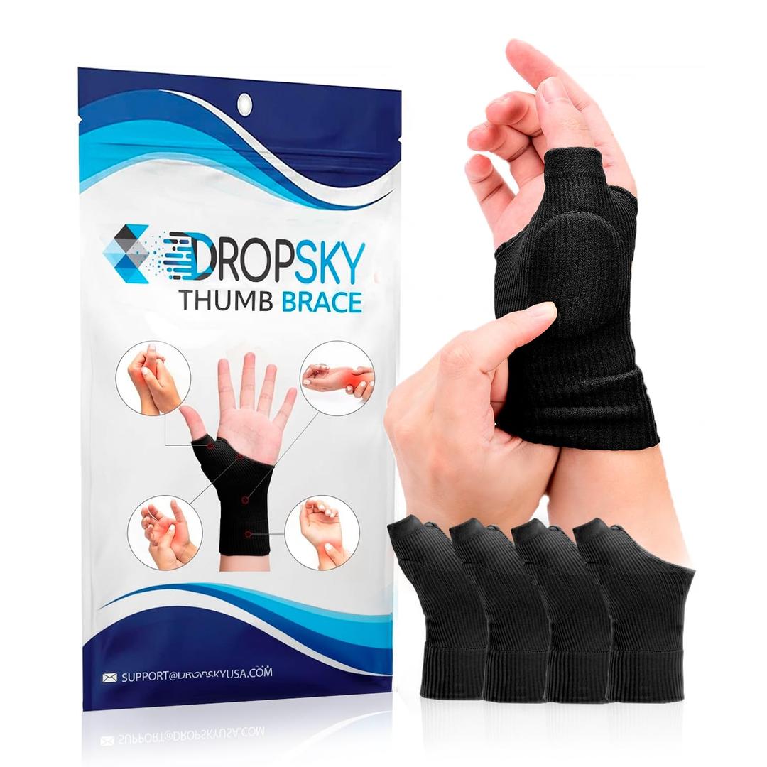 Dropsky Wrist Brace - 4 packs -, Wrist Thumb Brace Splint, Right & Left Hand, Fits Both Hands, Lightweight Support, Carpal Tunnel, Arthritis & Tendonitis Pain Relief - Black