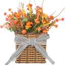 Thanksgiving Fall Door Hanger Basket Wreath Orange Pumpkin Wreath, Artificial Autumn Pumpkin Wreaths with Mixed Leaves Sunflower for Front Door Indoor Outdoor Decor Farmhouse Harvest Orange Wreaths