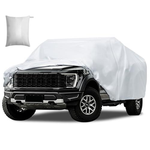 Truck Cover Waterproof All Weather, Migaven Truck Cover Custom Fit for Ford F150 Raptor Chevrolet Silverado 1500, Windproof Covers with Door Zipper, Silver (Not Include Mirror Pocket)