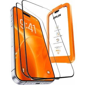 DMJN UNBREAK Designed for iPhone 17 Pro Screen Protector 6,3 Inch (N0.1 Military Grade Shatterproof) Tempered Glass, Easy Installation, Case Friendly, Full Coverage, 9H+ Glass, HD Clear, 2 Pack