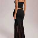 Women's 2 Piece Outfits Ruffled Cami Crop Top & Flowy Maxi Skirt Boho Chic Sets (Black, S)