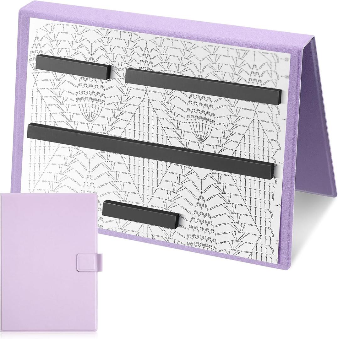 Flutesan 1 Pcs Purple Knitting Pattern Holder, Fold up Cross Stitch Knitting Chart Keeper with 4 Pcs Replacement Magnets, Cross Stitch Accessories Supplies, Unfolded Size 13.2 x 9 Inch
