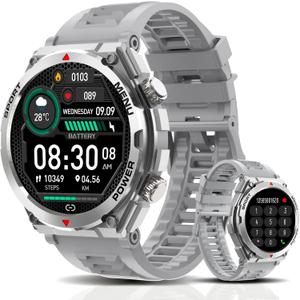 Military Smart Watch, 1.52-Inch Smartwatch with Text and Call, Heart Rate, Blood Oxygen, and Activity Trackers - Compatible with iPhone and Android, for Men and Women (Classic, Gray)