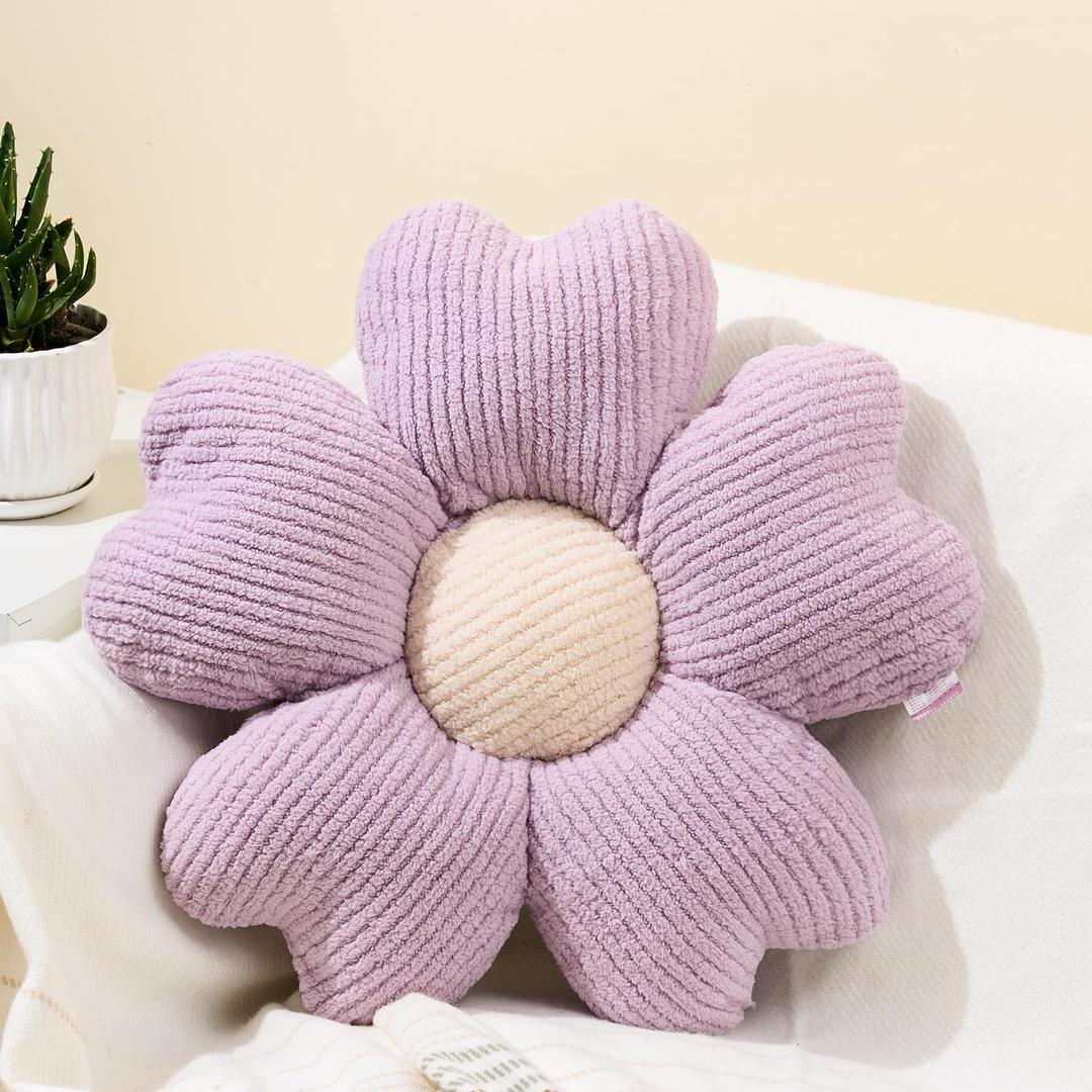 sioloc Flower Pillow, Flower Shaped Pillow, Flower Floor Pillow, Seat Cushion, Cute Flower Pillow, Aesthetic Pillow, Decorative Pillows for Bed Sofa Couch (Purple,19.7Inch)