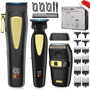 Zeuti Hair Clippers,Mens Beard Trimmer,Electric Razor for Men,Professional Hair Cutting Kit & Zero Gap T-Blade Trimmer & 7500 RPM Foil Shaver with LCD Display,Mens Gift