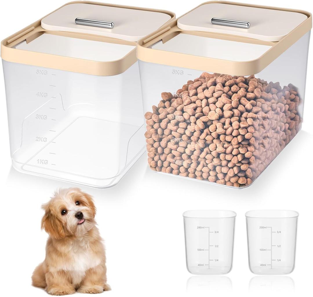 Giantree 2 Pack Airtight Dog Food Storage Container with 2 Scoops, Up to 10 lbs, Dog Cat Bird and Other Pet Food Storage Bin, Keep Pests Out, Translucent Body Keep Dry Fresh
