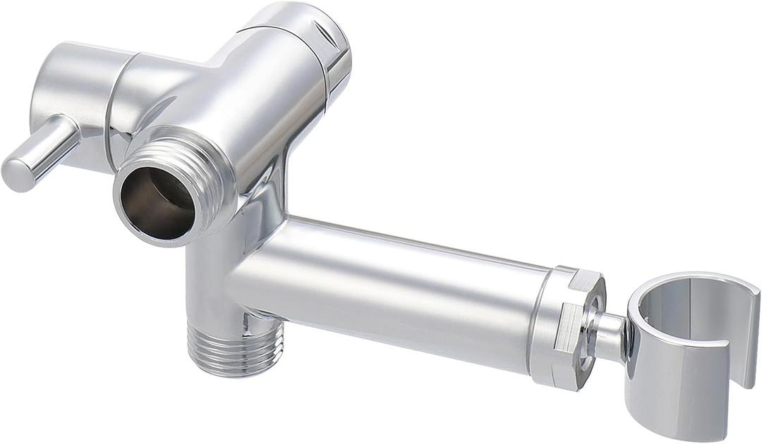 NearMoon Solid Brass Shower Arm Diverter with Handheld Mount, G1/2 3-Way Diverter Valve with Holder Bathroom Universal System Replacement Part for Hand and Fixed Shower Head (Chrome Finish)